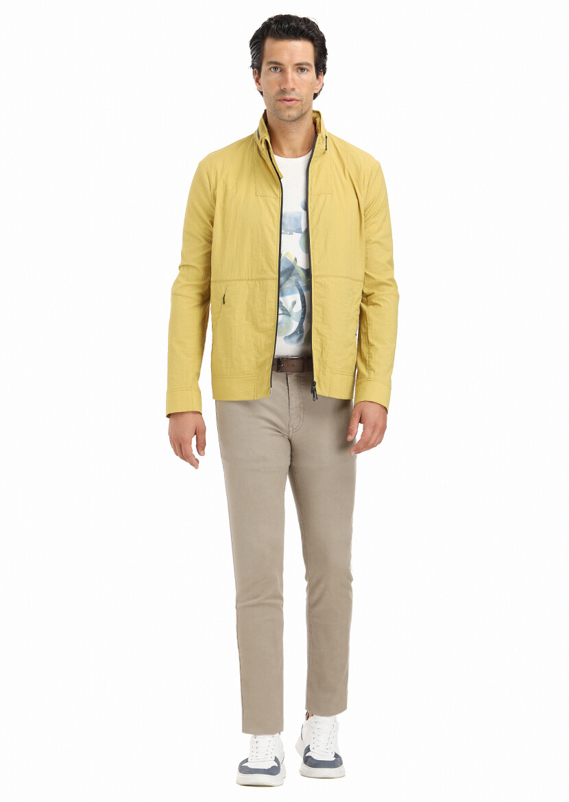 Sarı Regular Fit Dik Yaka Casual Dokuma Mont - RAMSEY