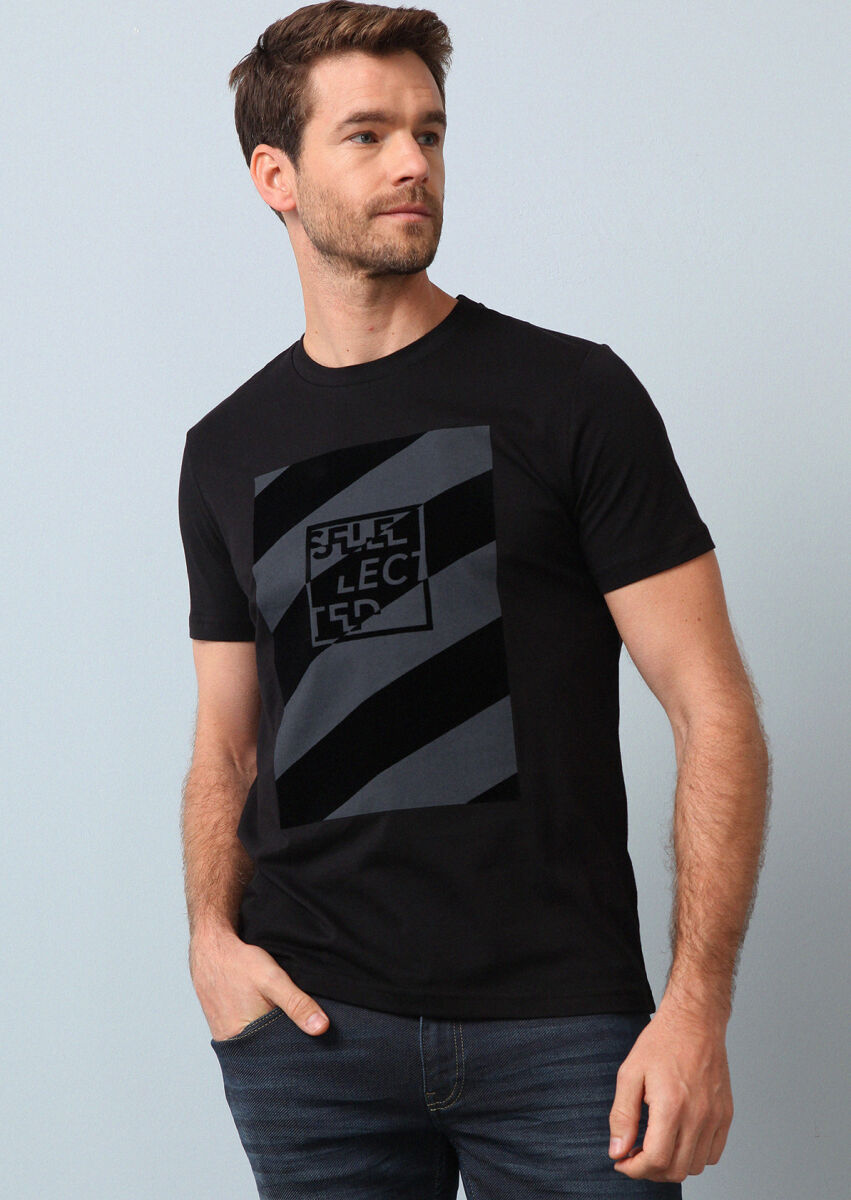 Siyah Baskılı %100 Pamuk T-Shirt - 3