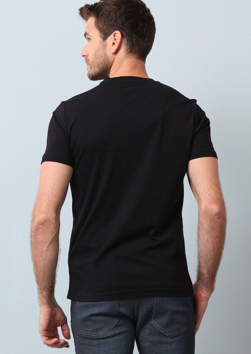 Siyah Baskılı %100 Pamuk T-Shirt - 5