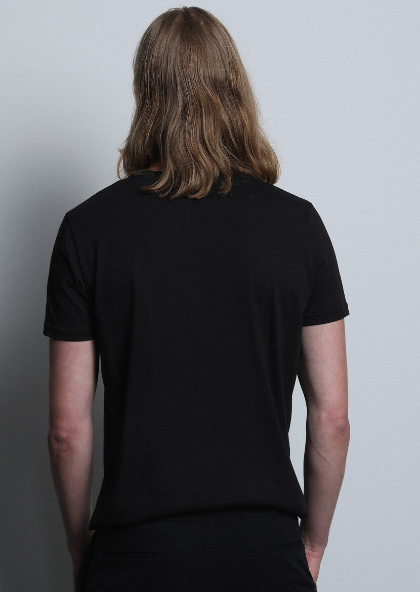 Siyah Desenli %100 Pamuk T-Shirt - 5