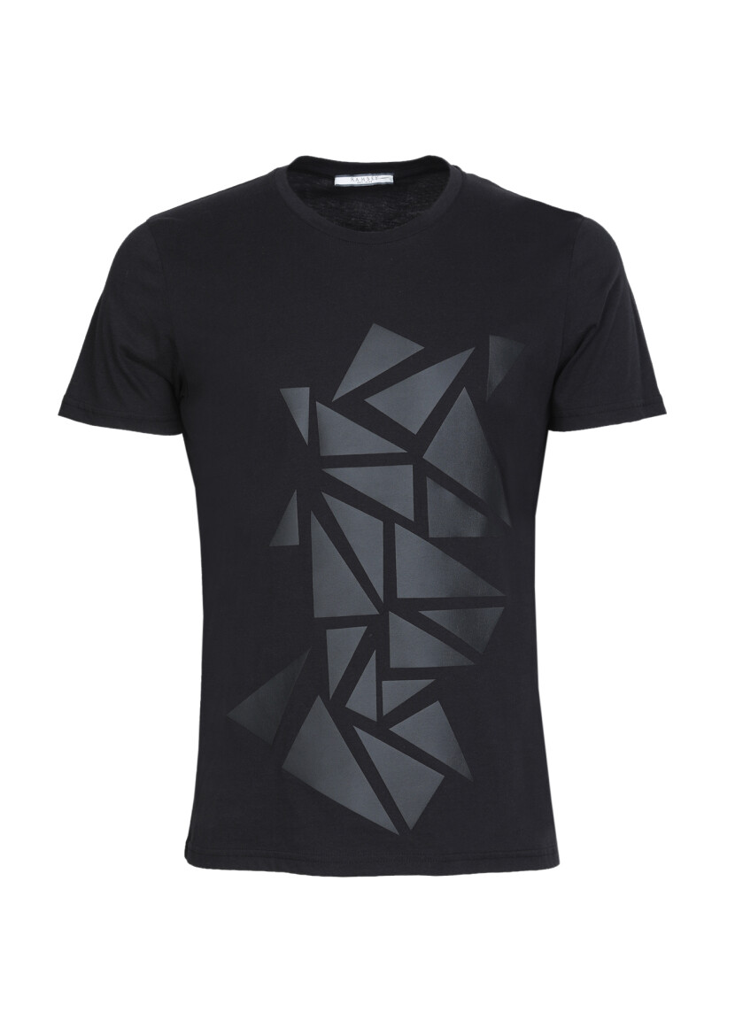 Siyah Desenli %100 Pamuk T-Shirt - 6