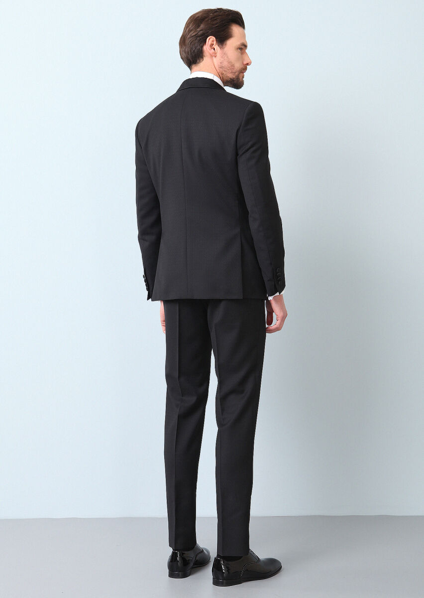 Siyah Desenli Modern Fit Şal Yaka Dokuma Smokin Takım Elbise - 6