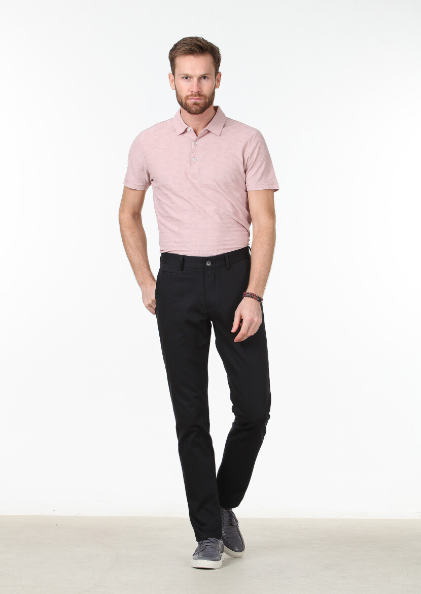 Siyah Dokuma Regular Fit Casual Pamuk Karışımlı Pantolon 