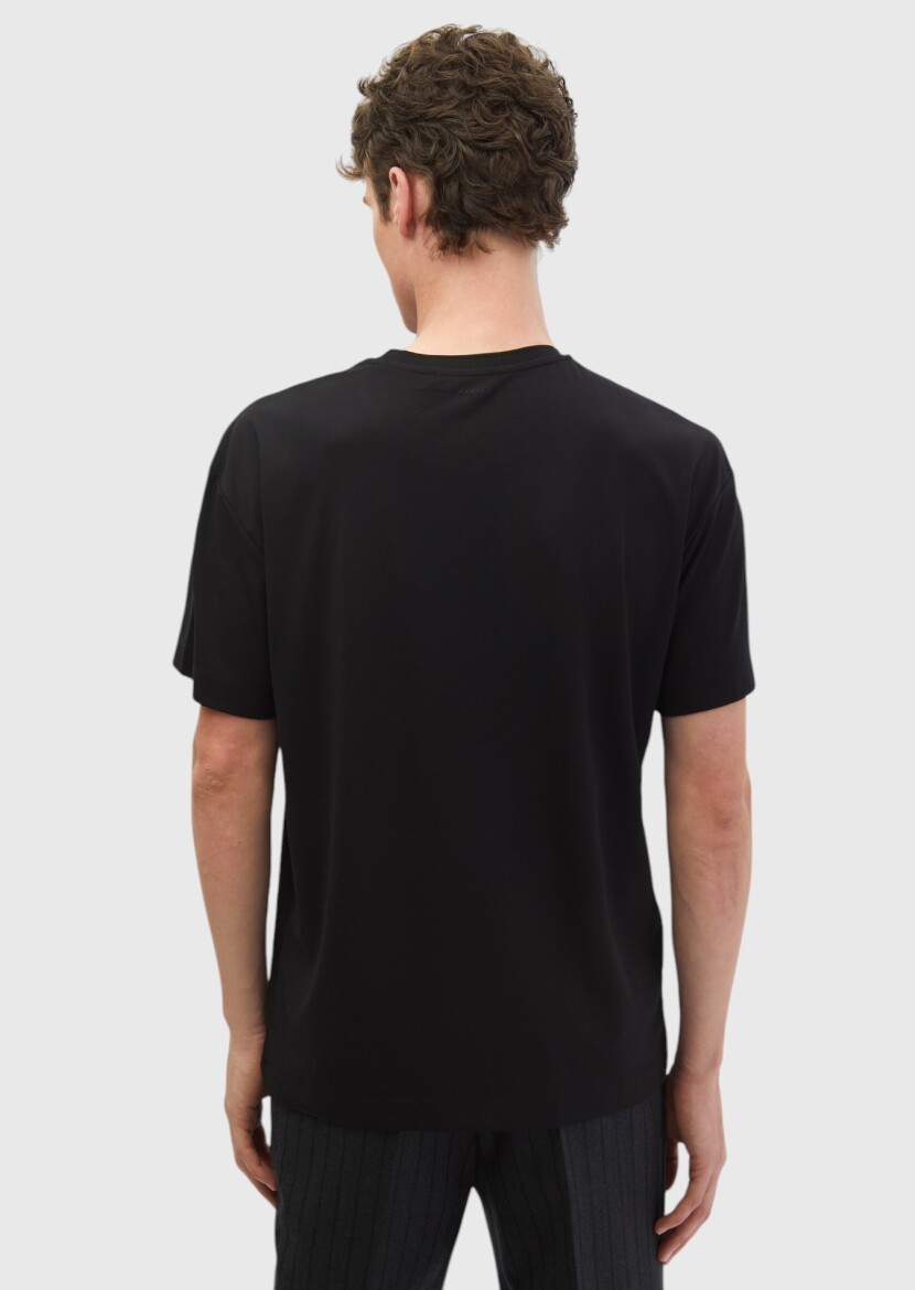 Siyah Düz Bisiklet Yaka T-Shirt - 5