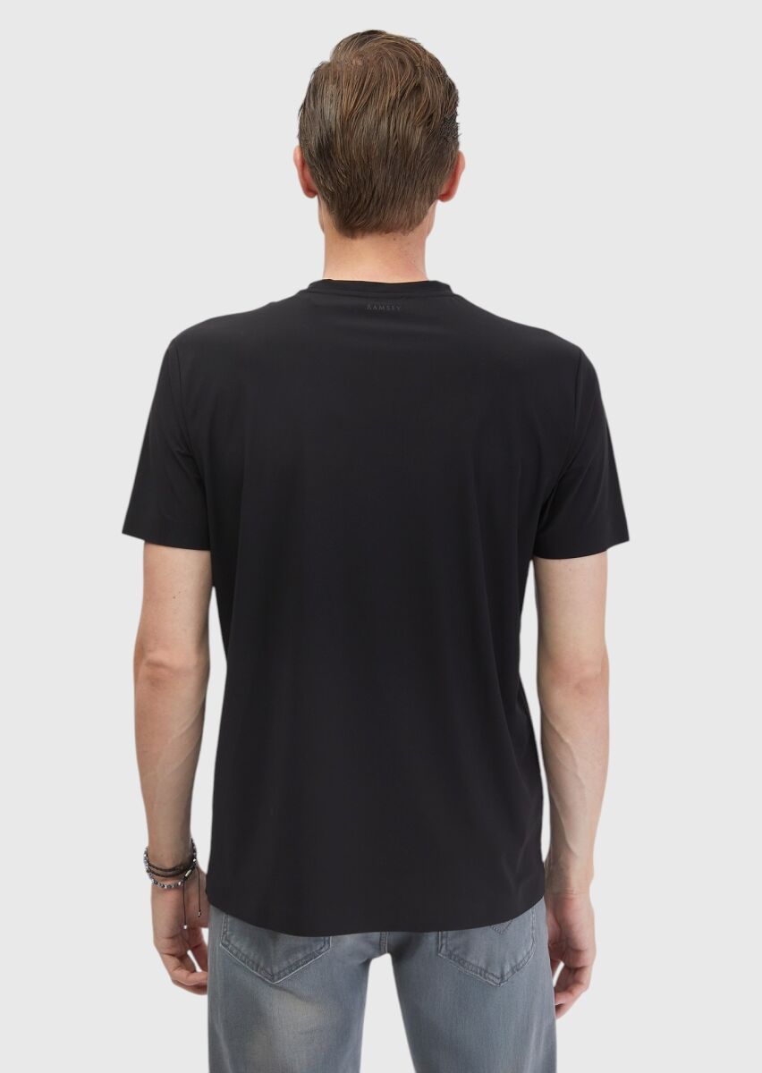 Siyah Düz Bisiklet Yaka T-Shirt - 6