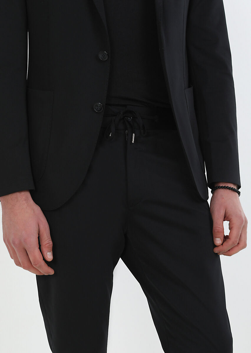 Siyah Düz Comfort Fit Örme Takım Elbise - 4