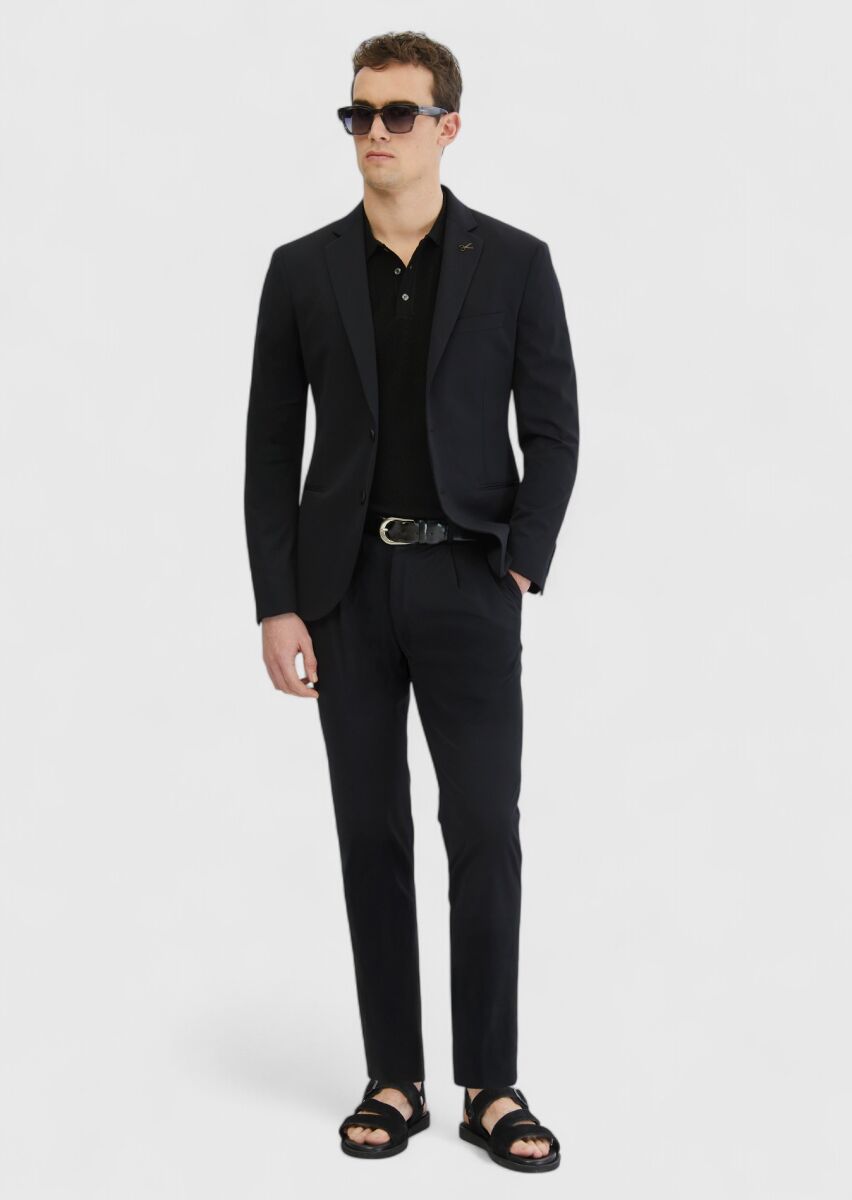 Siyah Düz Comfort Fit Örme Takım Elbise - 2