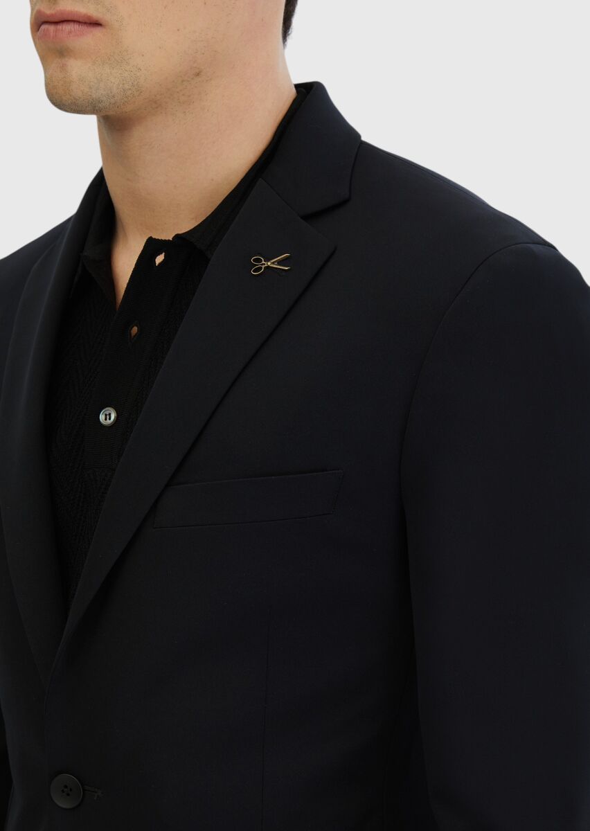 Siyah Düz Comfort Fit Örme Takım Elbise - 5