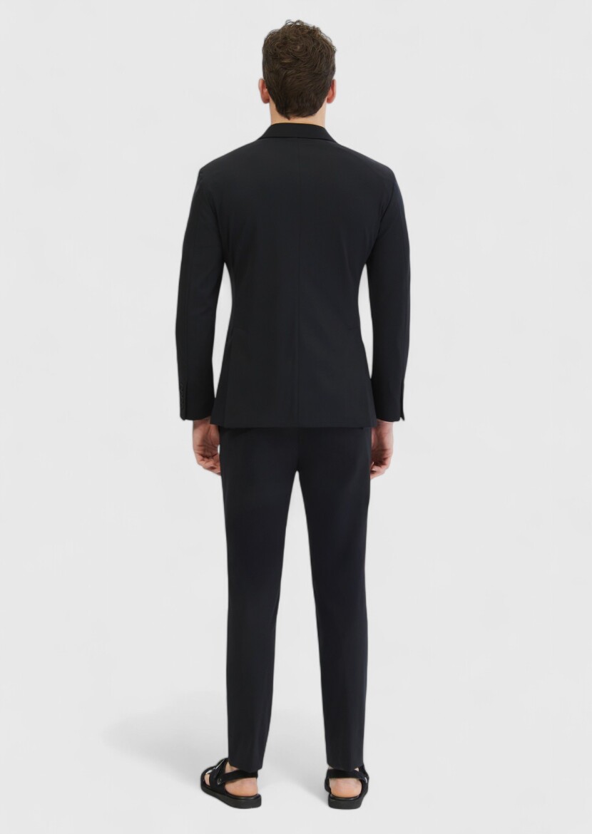 Siyah Düz Comfort Fit Örme Takım Elbise - 8