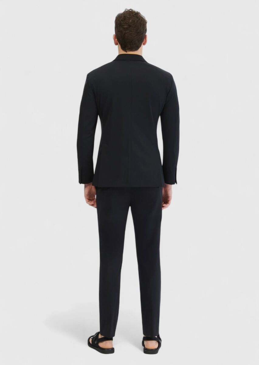 Siyah Düz Comfort Fit Örme Takım Elbise - 8