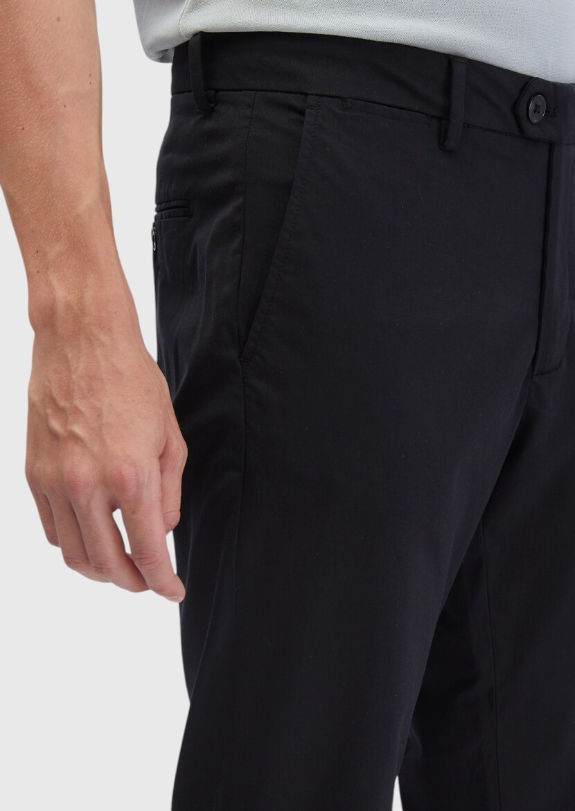 Siyah Düz Dokuma Casual Pantolon - 3