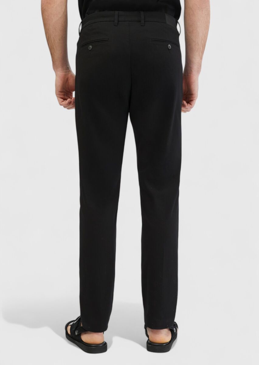 Siyah Düz Dokuma Regular Fit Casual Pamuk Karışımlı Pantolon - 6