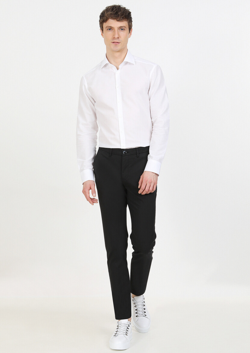 Siyah Düz Dokuma Regular Fit Casual Pantolon 