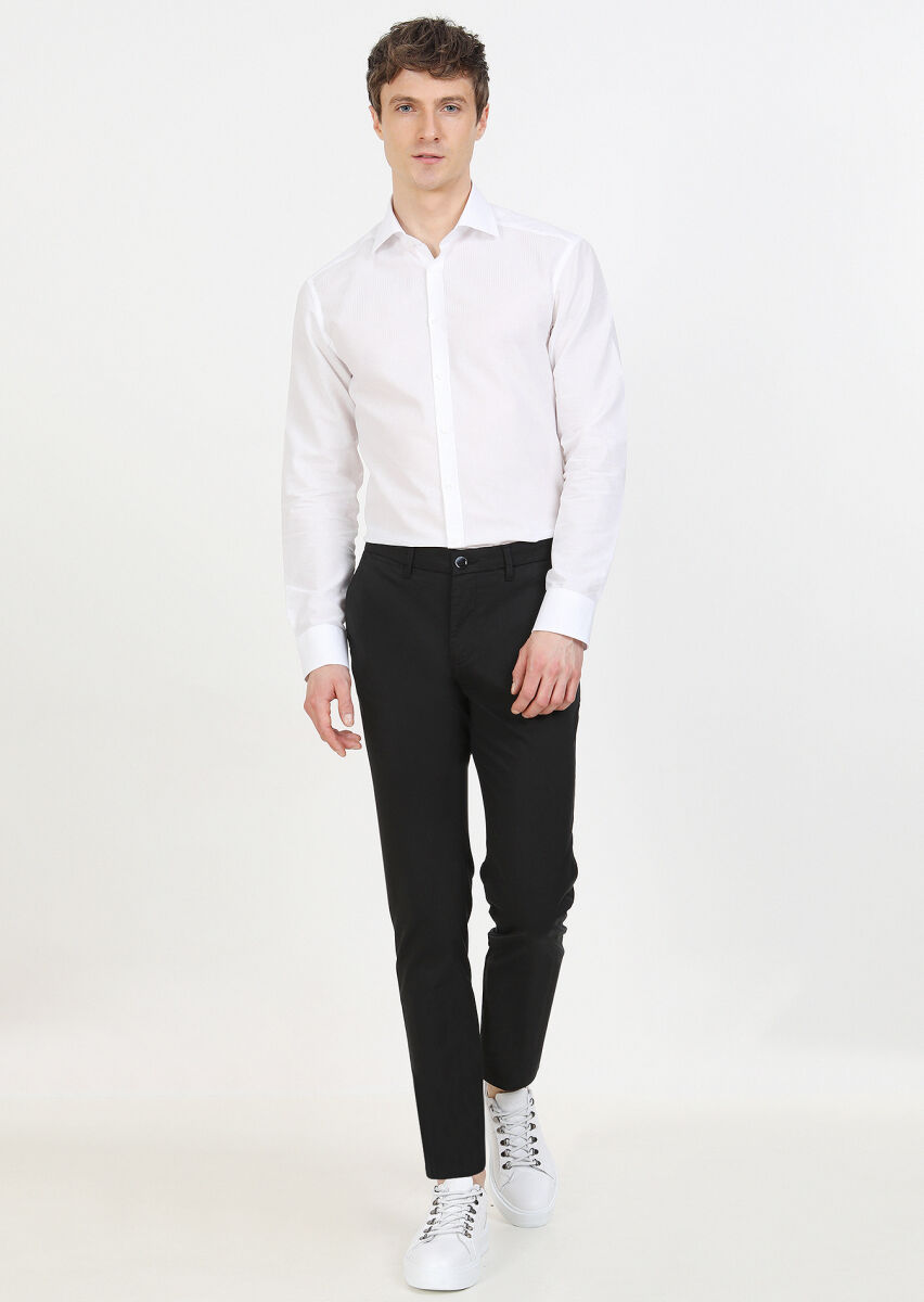 Siyah Düz Dokuma Regular Fit Casual Pantolon - 2
