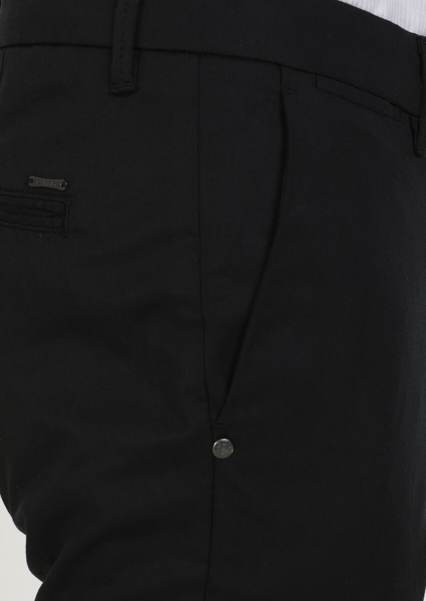 Siyah Düz Dokuma Regular Fit Casual Pantolon - 3