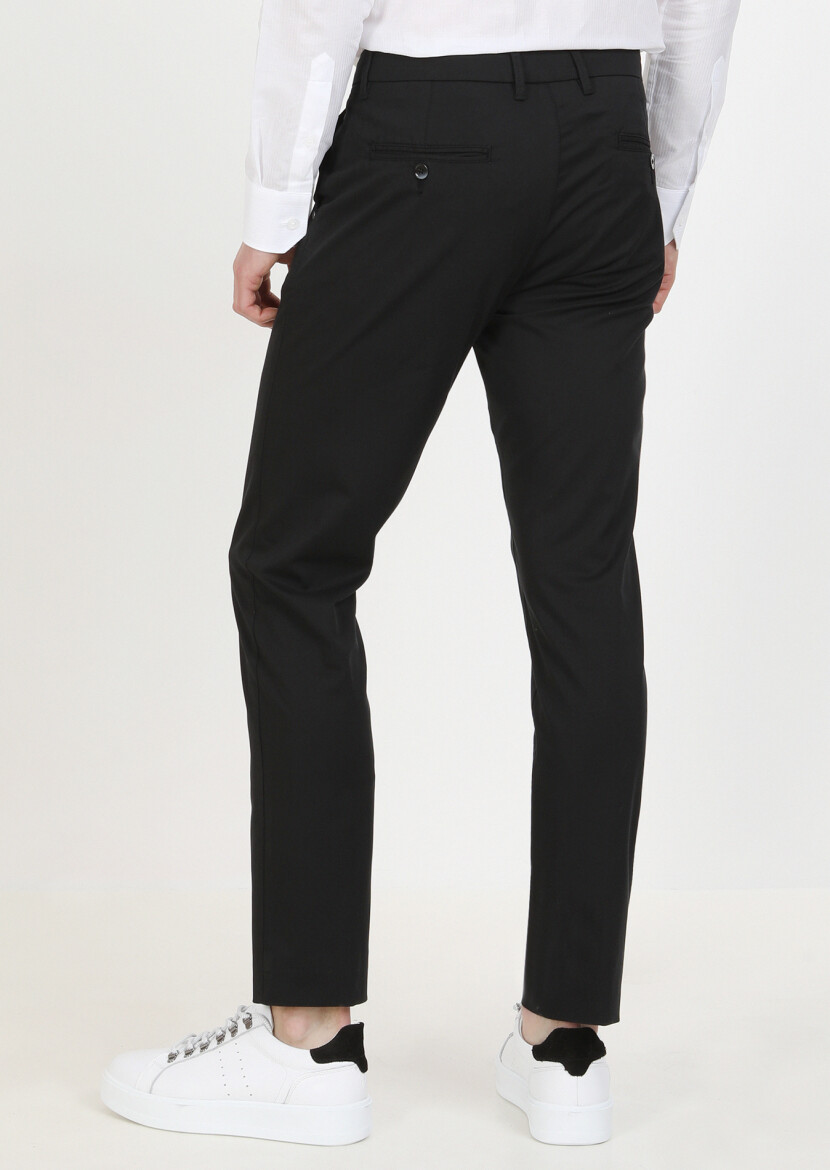 Siyah Düz Dokuma Regular Fit Casual Pantolon - 4