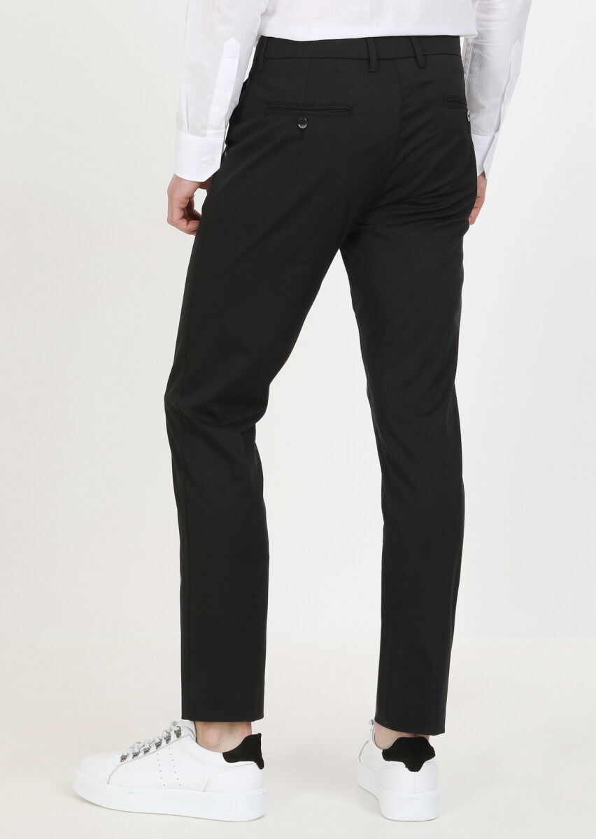 Siyah Düz Dokuma Regular Fit Casual Pantolon - 4