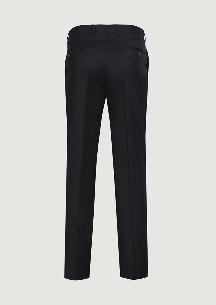 Siyah Düz Dokuma Regular Fit Klasik %100 Yün Pantolon - 7
