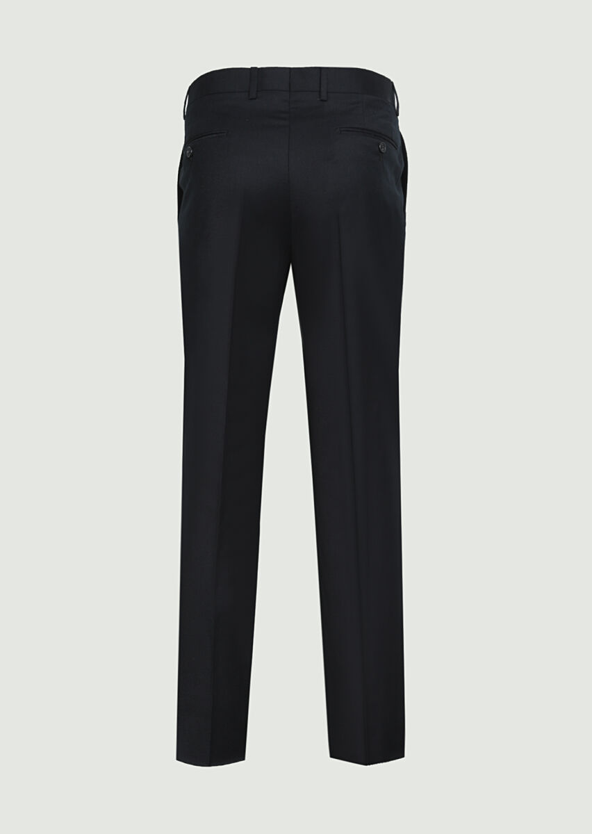 Siyah Düz Dokuma Regular Fit Klasik %100 Yün Pantolon - 7