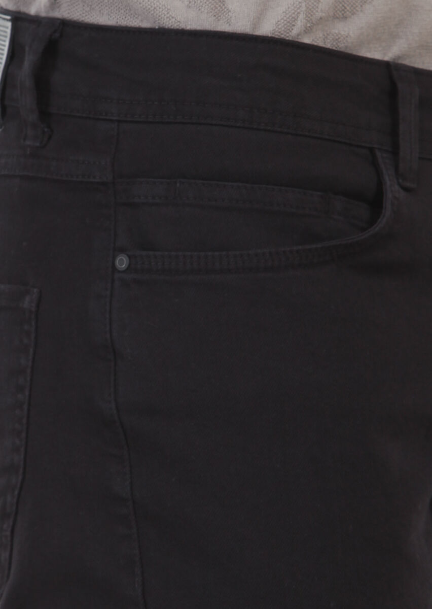 Siyah Düz Dokuma Slim Fit Casual Pamuk Karışımlı Pantolon - 4