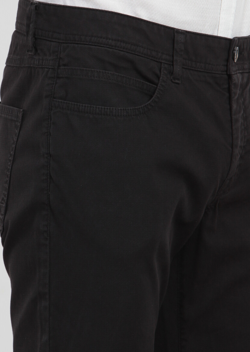 Siyah Düz Dokuma Slim Fit Casual Pamuk Karışımlı Pantolon - 4