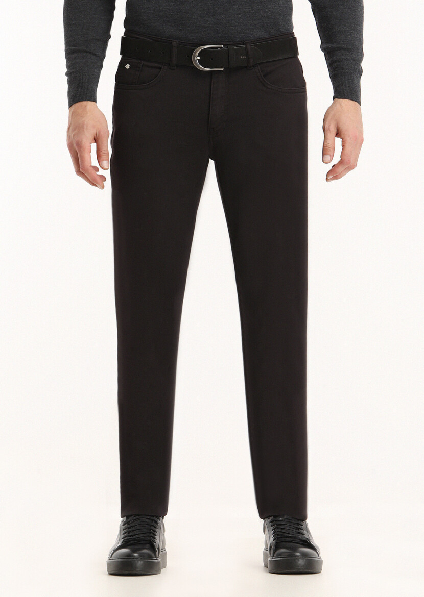 Siyah Düz Dokuma Slim Fit Casual Pamuk Karışımlı Pantolon 
