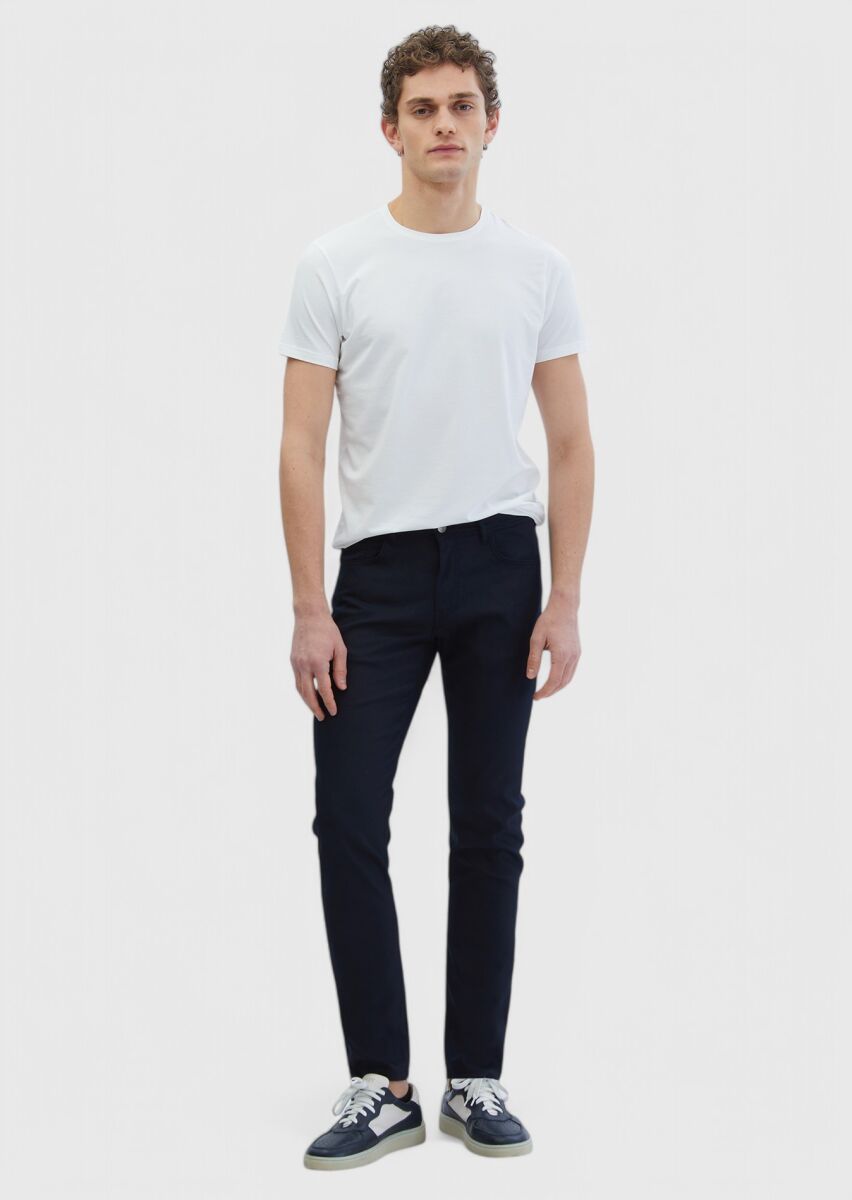 Siyah Düz Dokuma Slim Fit Casual Pamuk Karışımlı Pantolon - 1