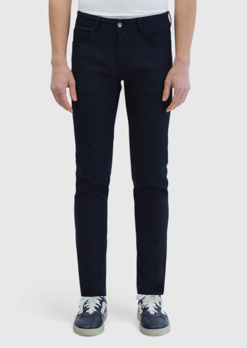 Siyah Düz Dokuma Slim Fit Casual Pamuk Karışımlı Pantolon - 2