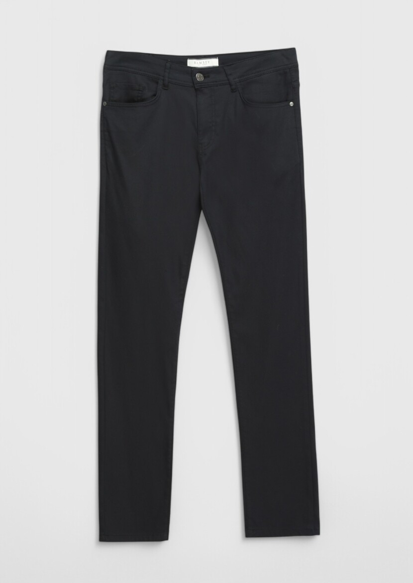 Siyah Düz Dokuma Slim Fit Casual Pamuk Karışımlı Pantolon - 7