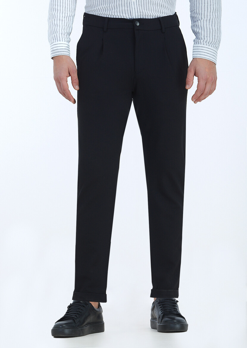 Siyah Düz Örme Jogging Fit Casual Pantolon 