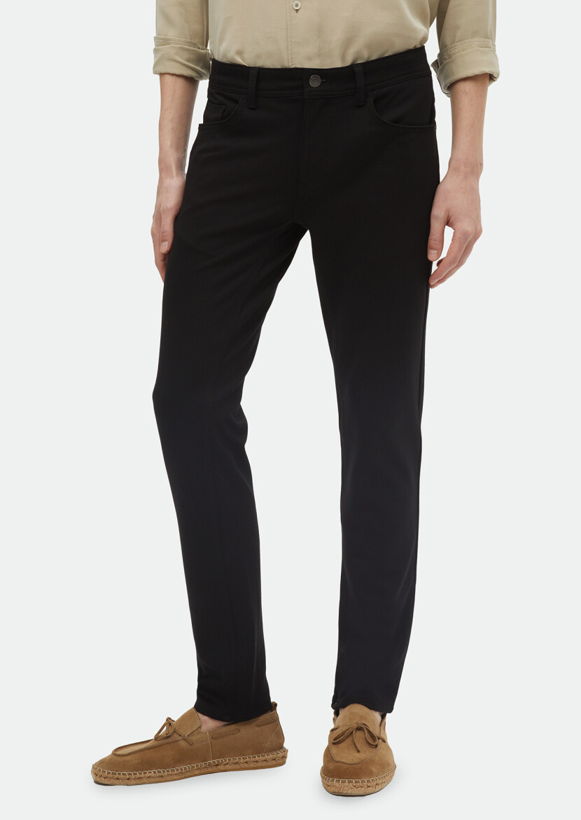 Siyah Düz Örme Slim Fit Casual Pantolon 