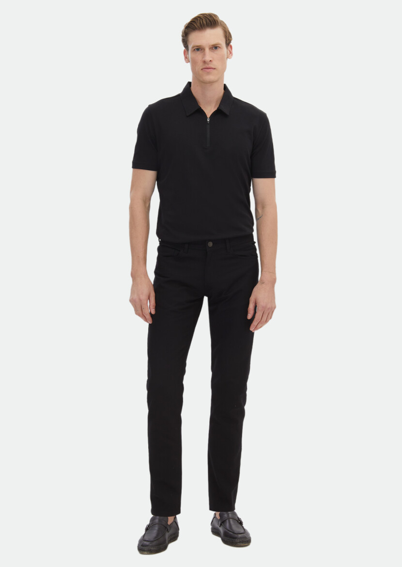 Siyah Düz Polo Yaka %100 Pamuk T-Shirt 