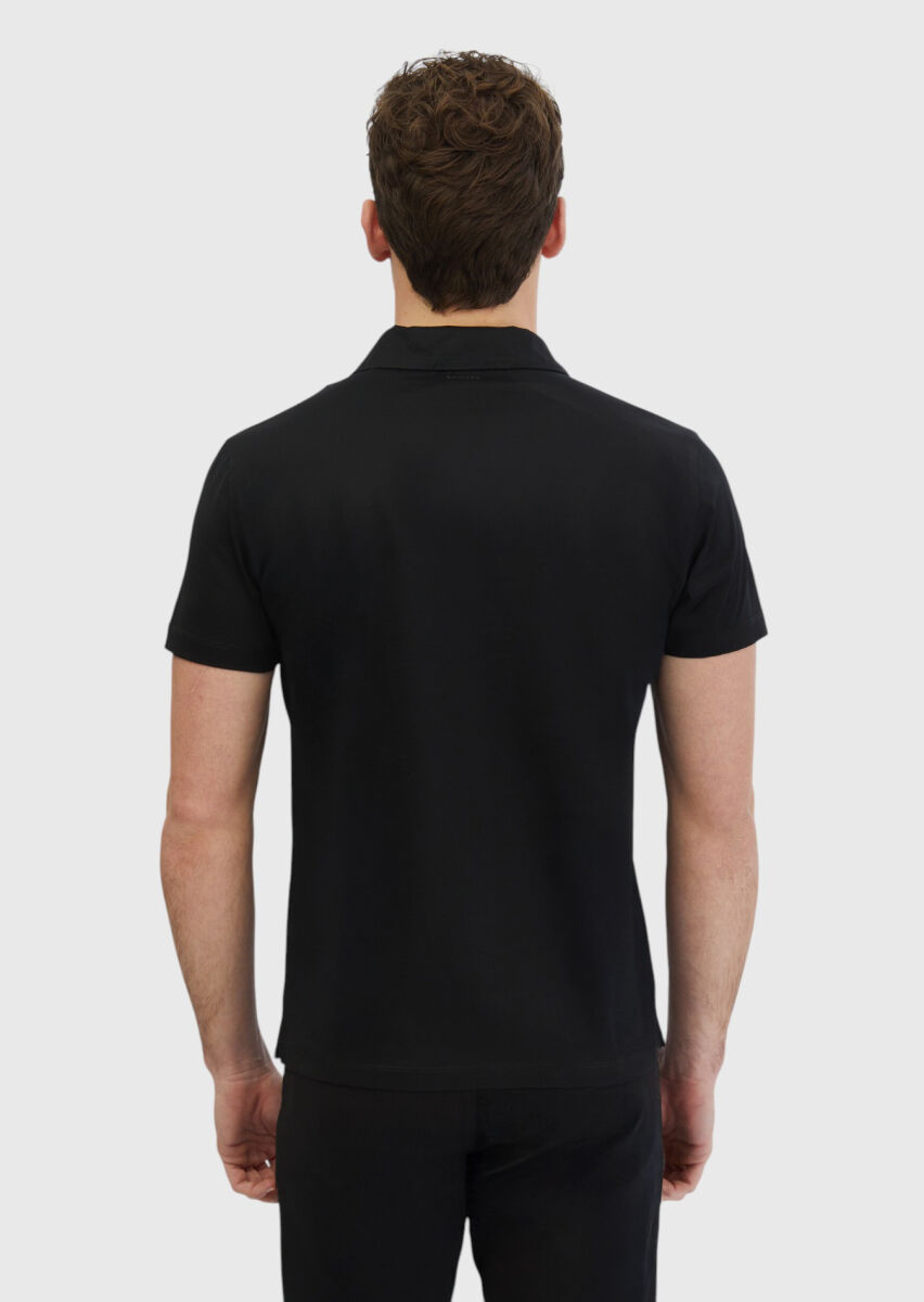 Siyah Düz Polo Yaka %100 Pamuk T-Shirt - 5