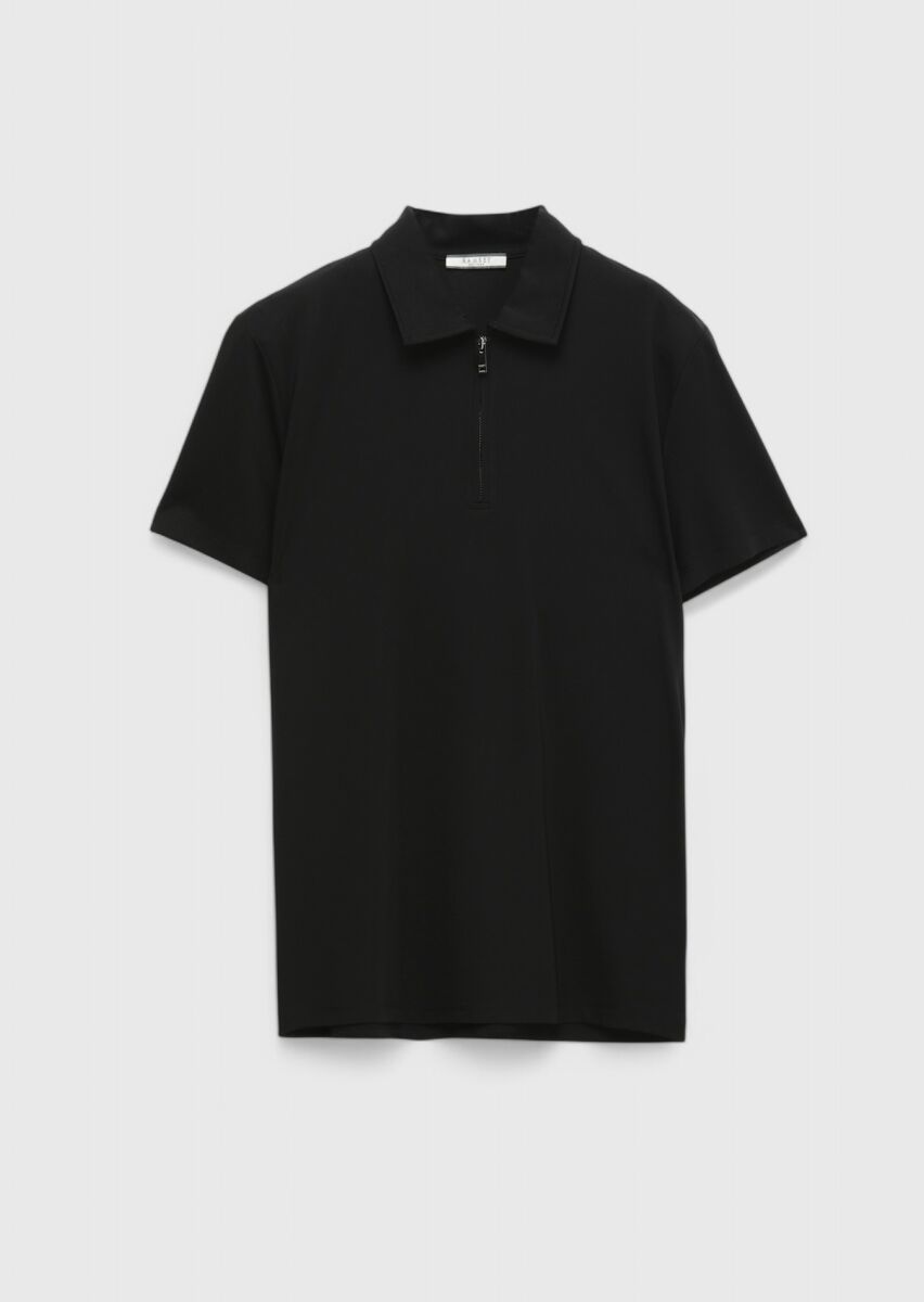 Siyah Düz Polo Yaka T-Shirt - 6