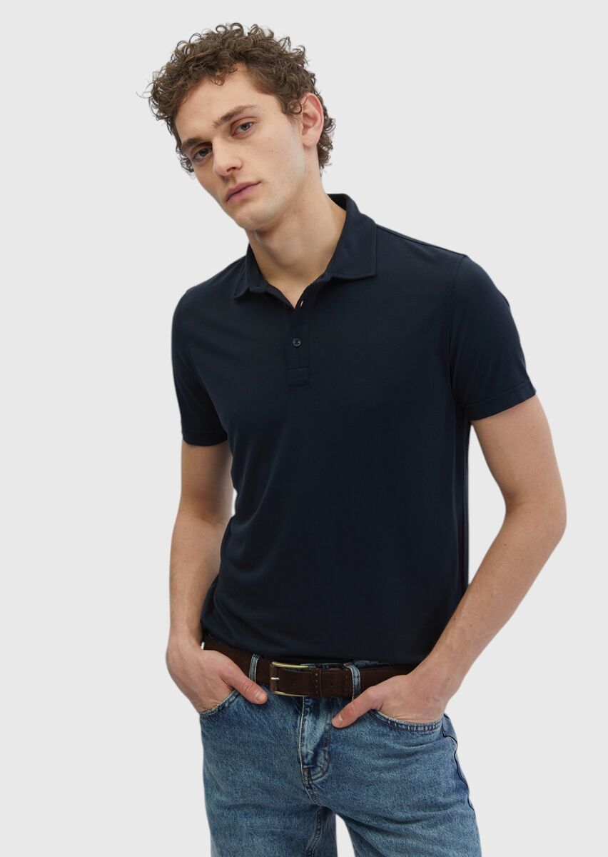 Siyah Düz Polo Yaka T-Shirt - 1