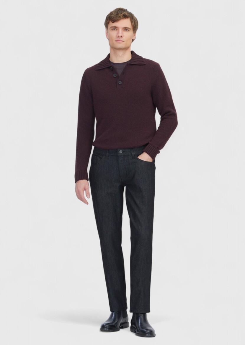 Siyah Düz Slim Fit Denim Pamuk Karışımlı Pantolon - RAMSEY