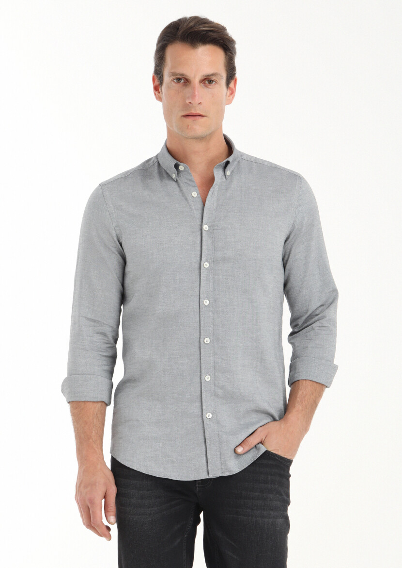 Siyah Düz Slim Fit Dokuma Casual %100 Pamuk Gömlek 