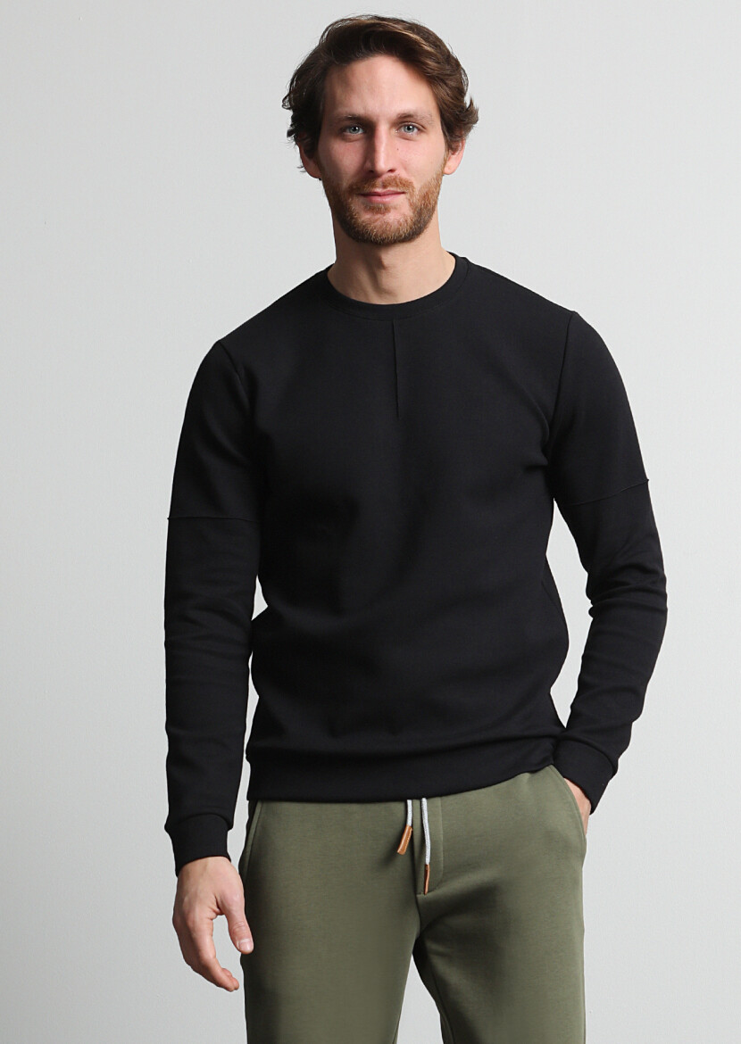 Siyah Düz Sweatshırt - 1
