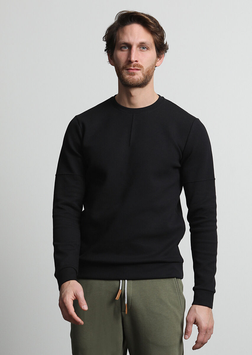 Siyah Düz Sweatshırt - 3