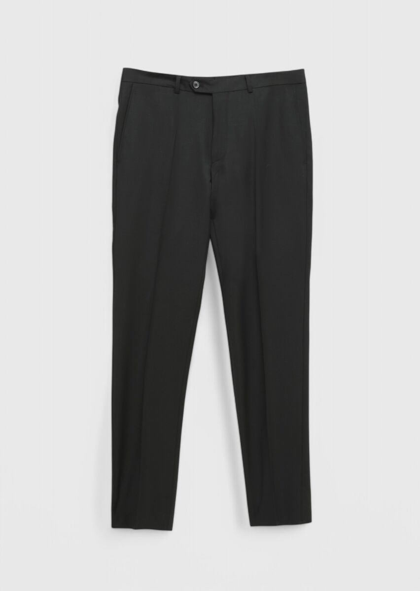 Siyah Düz Zeroweight Slim Fit Yün Karışımlı Takım Elbise - 6