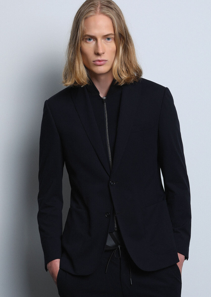 Siyah Düz Zeroweight Slim Fit Örme Takım Elbise - 4