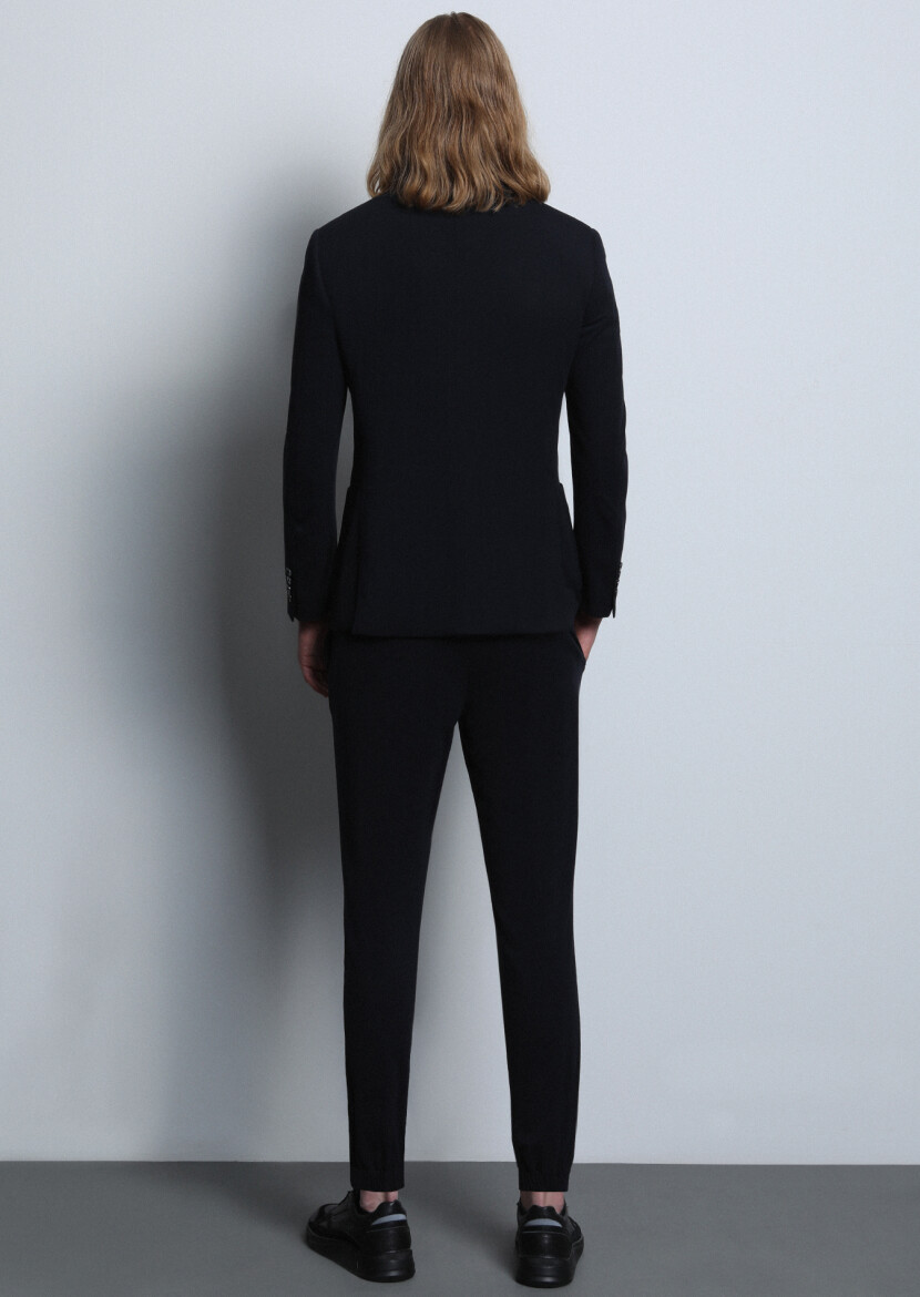 Siyah Düz Zeroweight Slim Fit Örme Takım Elbise - 5
