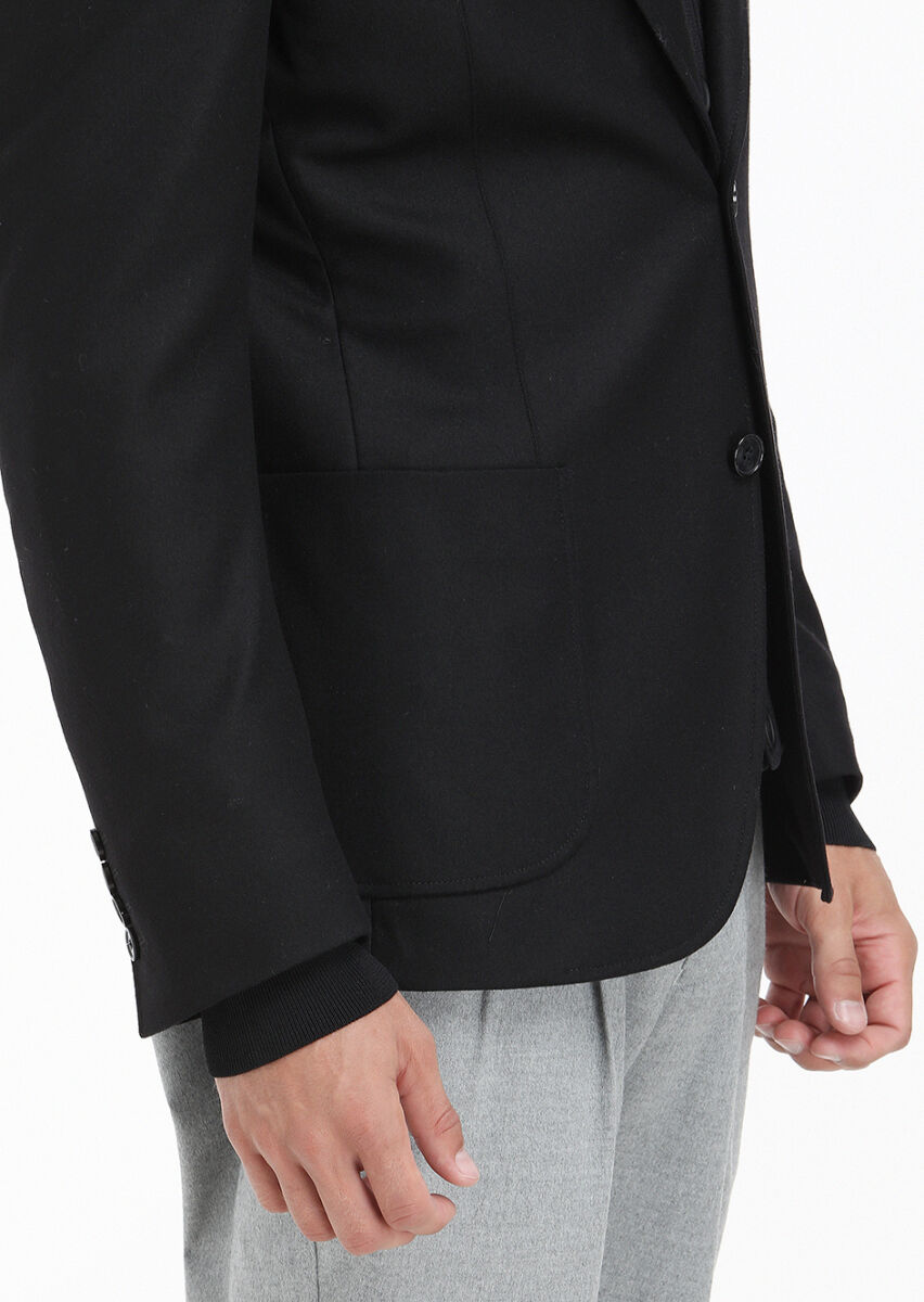 Siyah Düz Zeroweight Slim Fit Yün Karışımlı Ceket - 4