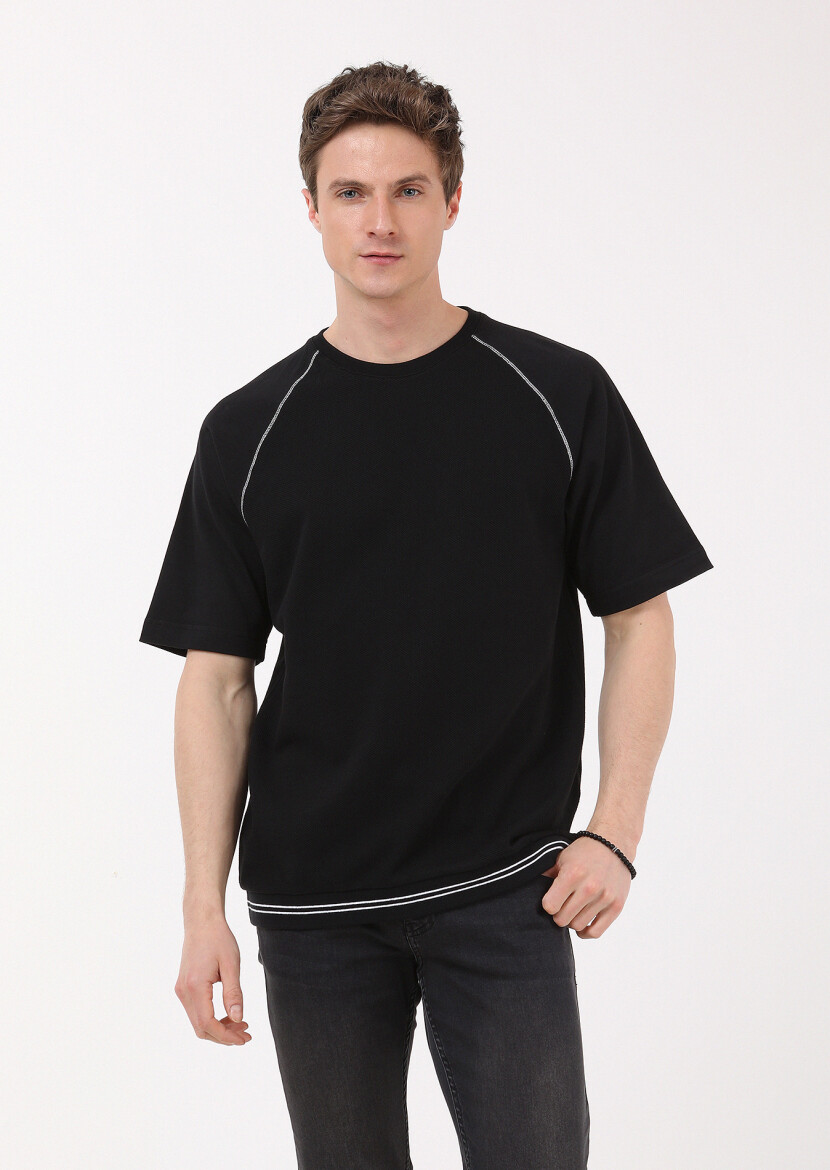 Siyah Jakarlı Sweatshırt - 4