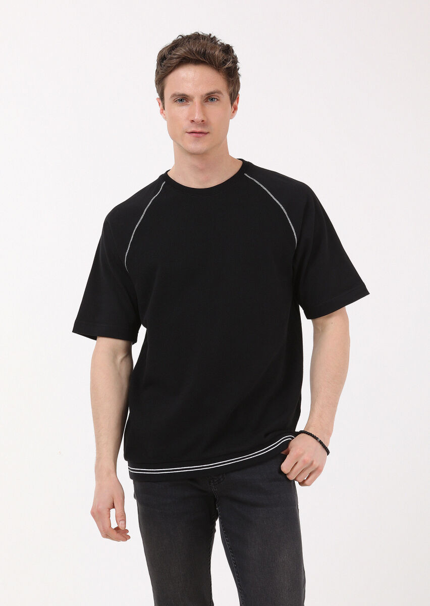 Siyah Jakarlı Sweatshırt - 4