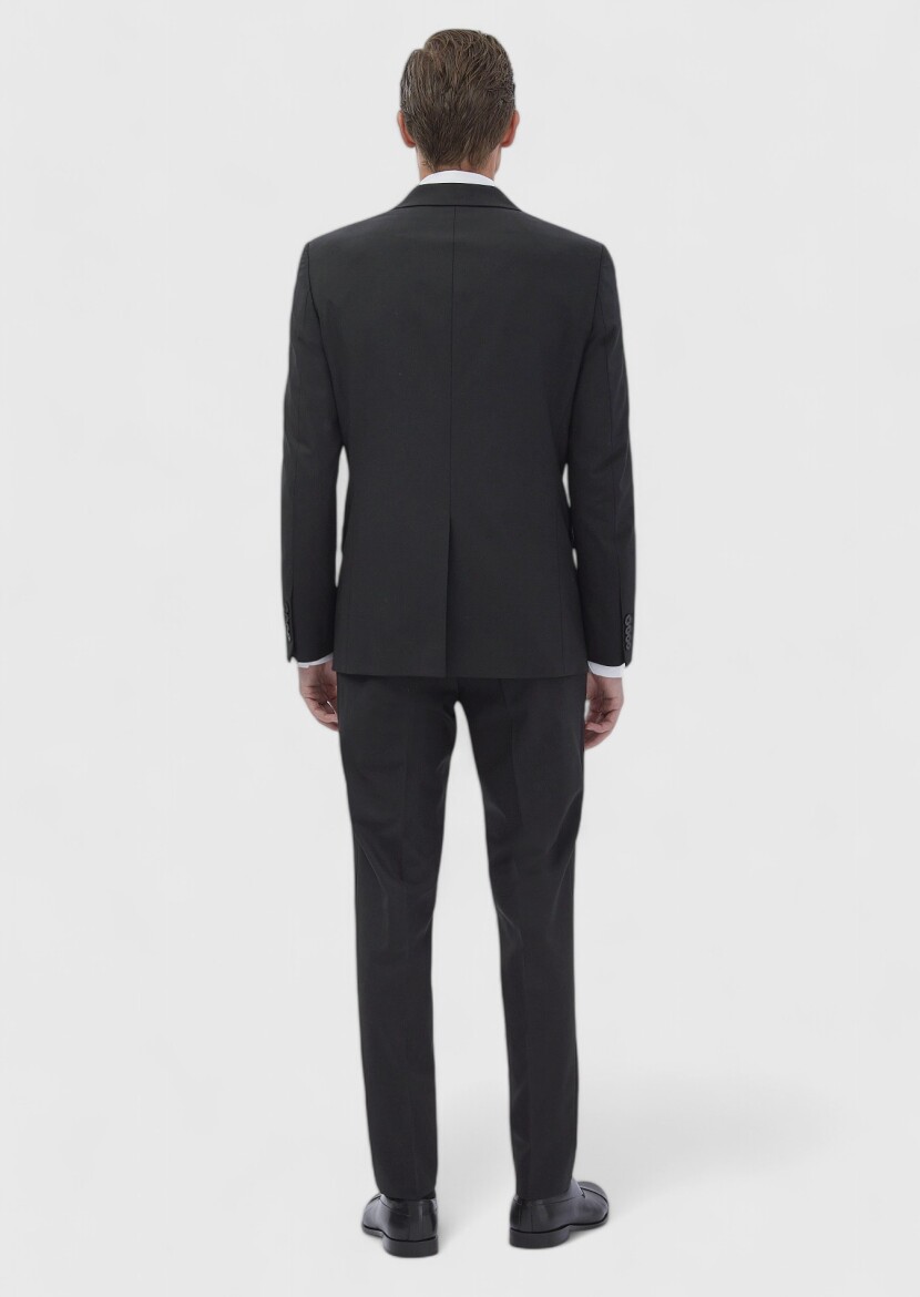 Siyah Mikro Modern Fit Yün Karışımlı Takım Elbise - 6
