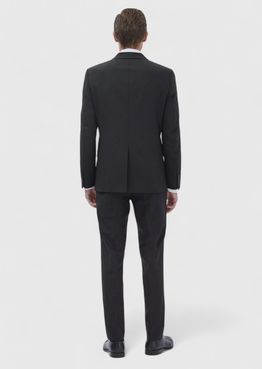 Siyah Mikro Modern Fit Yün Karışımlı Takım Elbise - 6