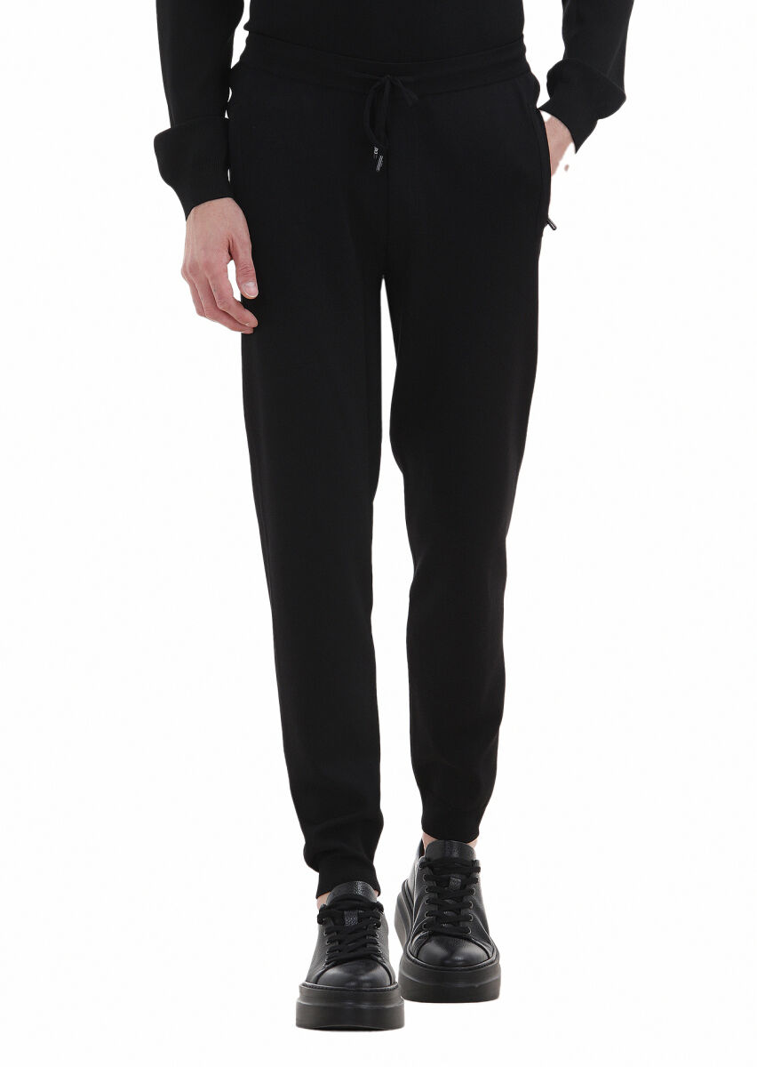 Siyah Örme Regular Fit Casual Trıko Pantolon - 2