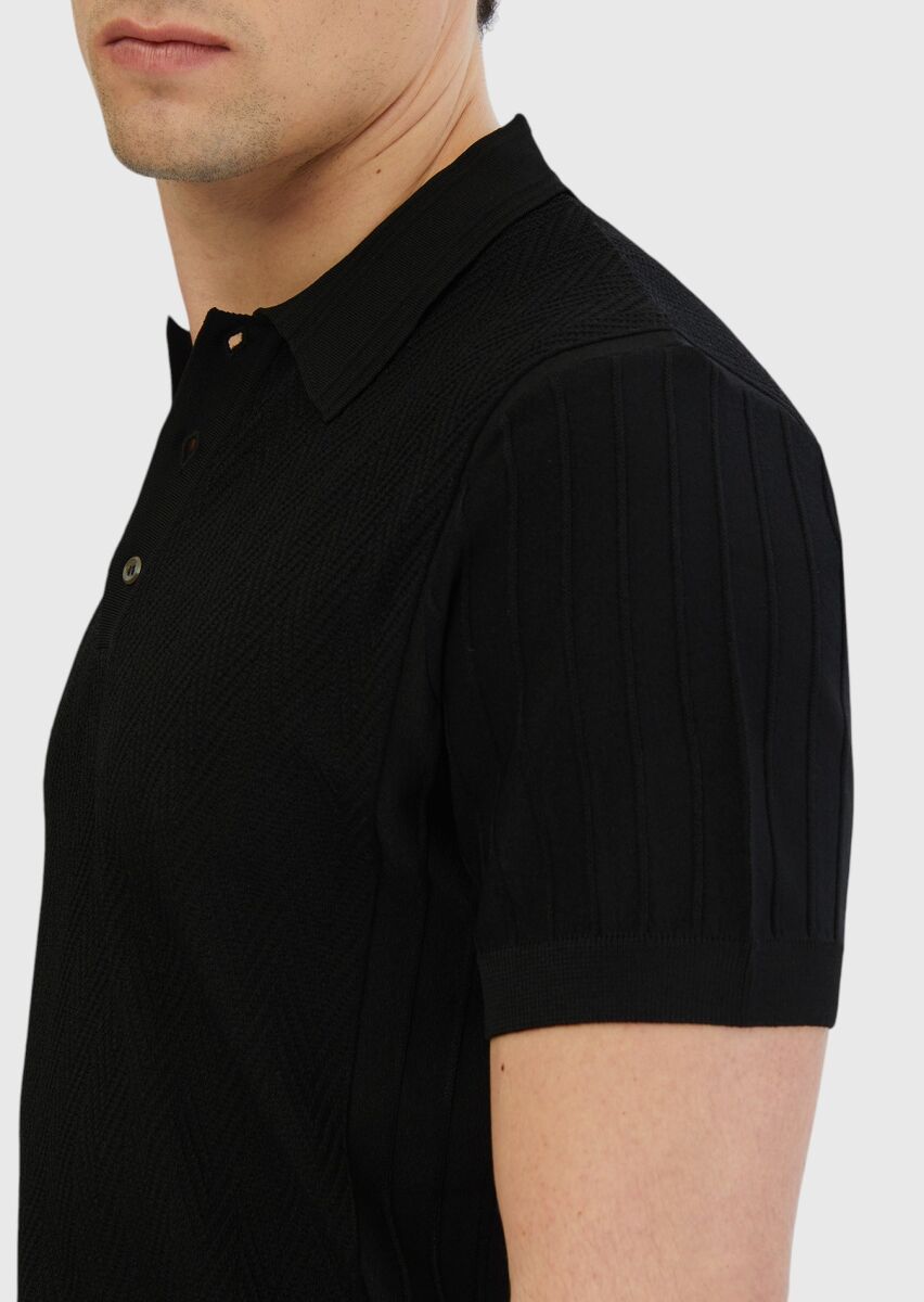 Siyah Polo Yaka Jakarlı Triko - 4