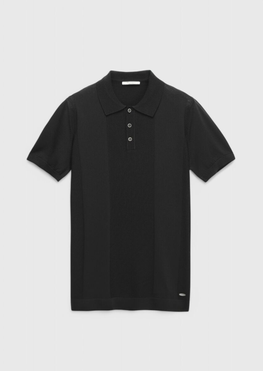 Siyah Polo Yaka Jakarlı Triko - 6